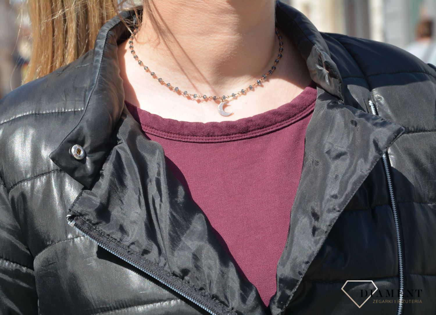 Naszyjnik srebrny książyc i koraliki w różowym pozłacaniu Dall'Acqua C RM 19894R.jpg